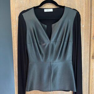 BAILEY 44 - Leather Front Long Sleeved Black Top- M